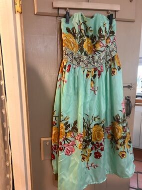 Forever 21 Mint Floral Strapless Midi Dress with Yellow Roses